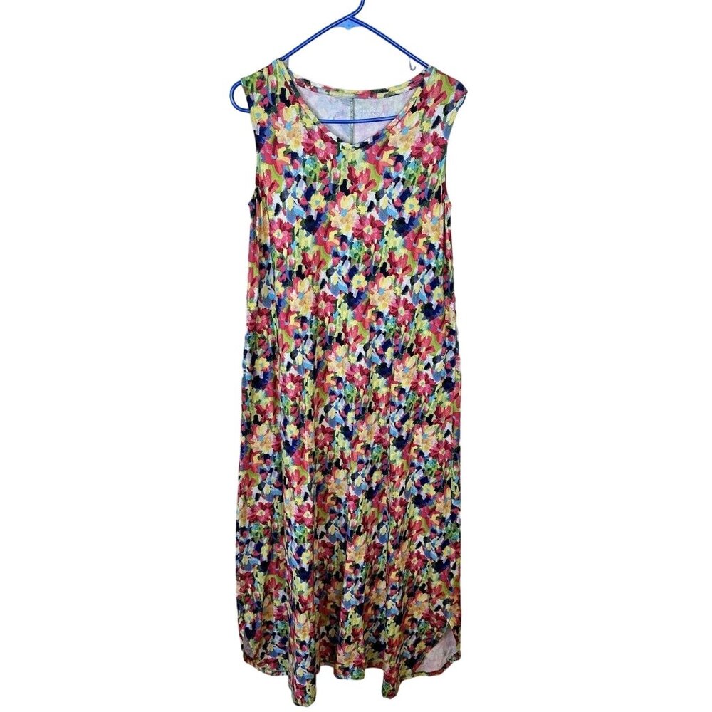 The Vermont Country Store Womens Multicolored Maxi Dress Small Sleeveless V Neck